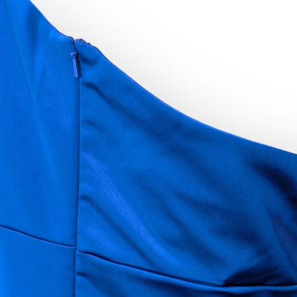 David's Bridal One Shoulder Asymmetrical Ruched Horizon Blue Cocktail Dress 16 - Picture 7 of 16